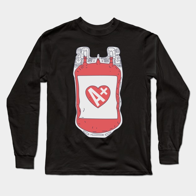 Blood Donation - A+ Blood Type Blood Bag - Hermatologist Long Sleeve T-Shirt by DeWinnes